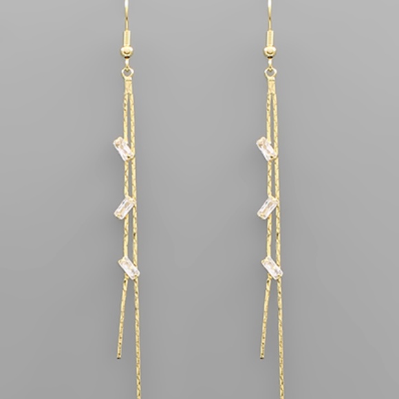 Baguette Crystal 2 Row Earrings - Picture 1 of 1